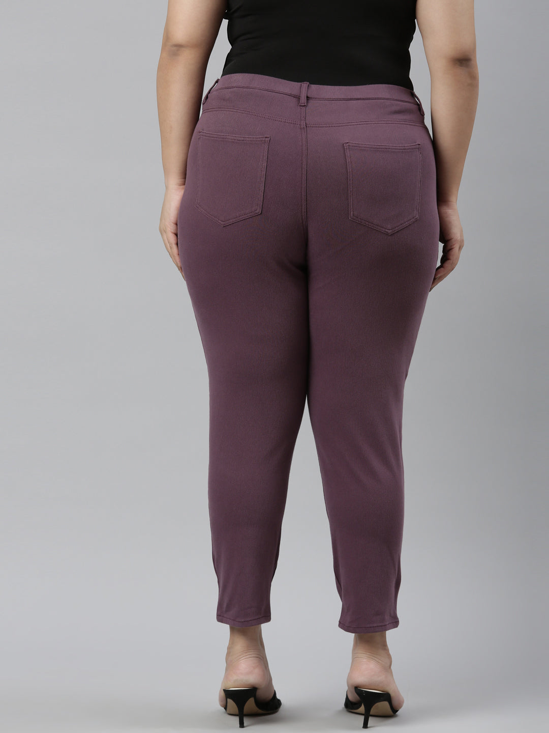 Purple Cotton Poly Stretch Cropped Colored Jeggings