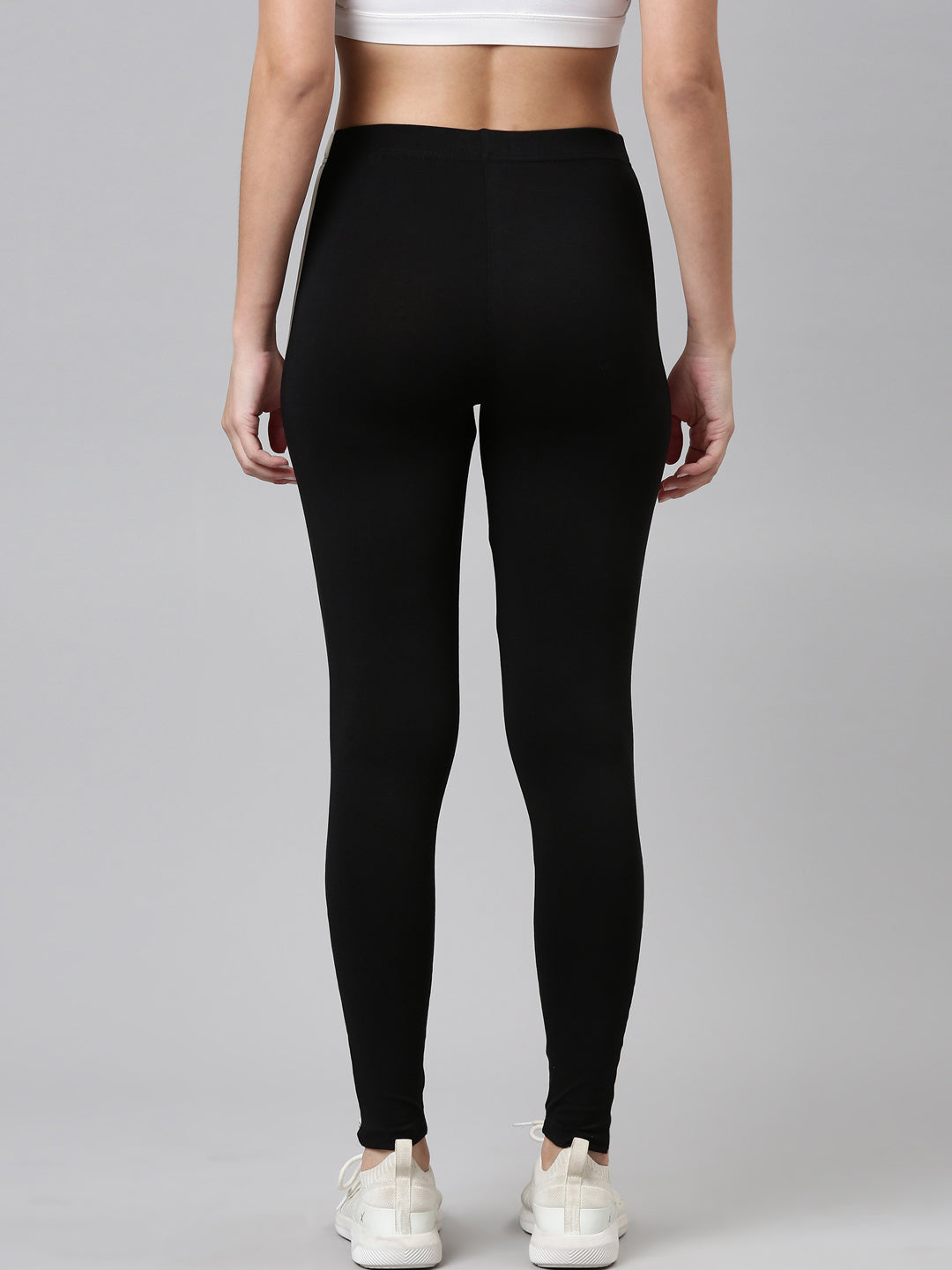 Black Cotton Stretch Side Stripes Active Leggings