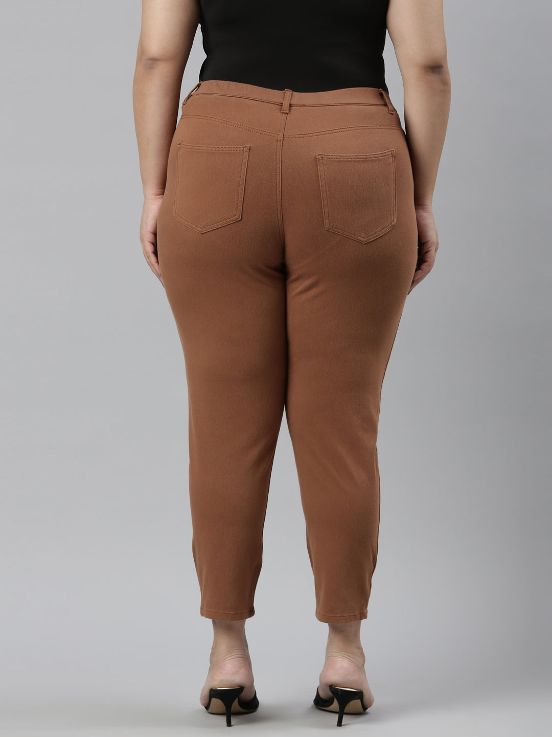 Light Brown Cotton Poly Stretch Cropped Colored Jeggings