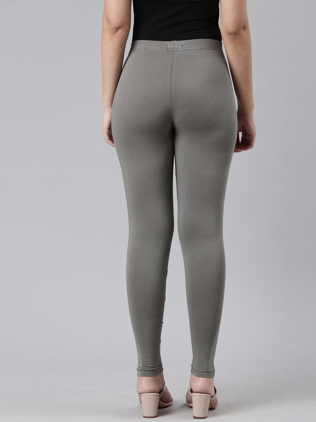 Medium Grey Cotton Stretch Ankle Length Leggings