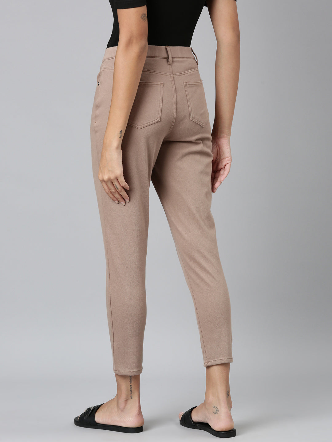 Light Chocolate Cotton Poly Stretch Cropped Colored Jeggings