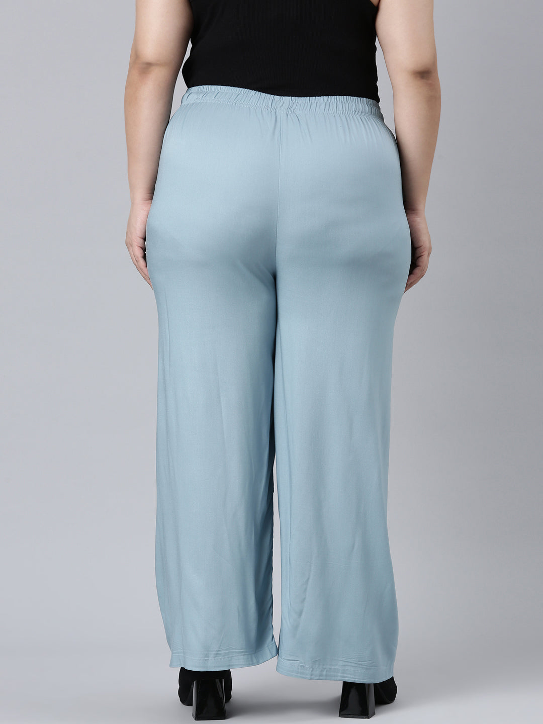 Dusty Blue Woven Viscose Basic Palazzo