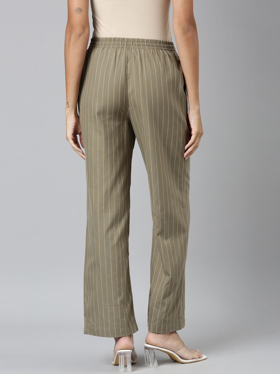 Olive Green Cotton Stripes Cargo Pant