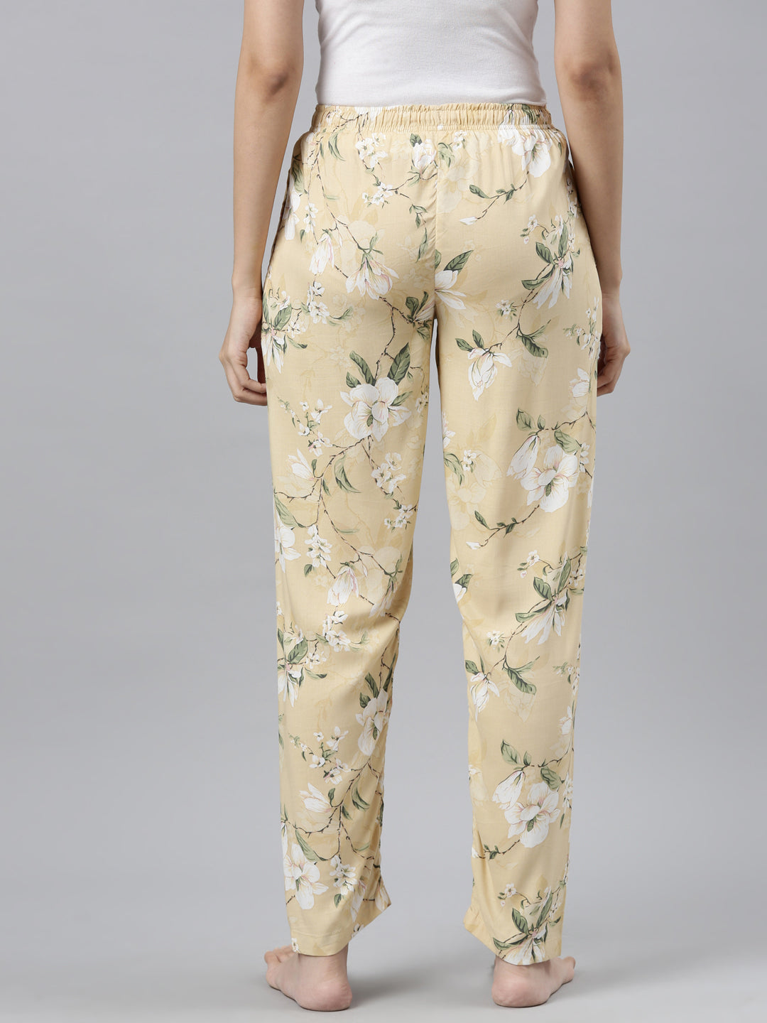 Yellow Woven Viscose Printed Lounge Pants