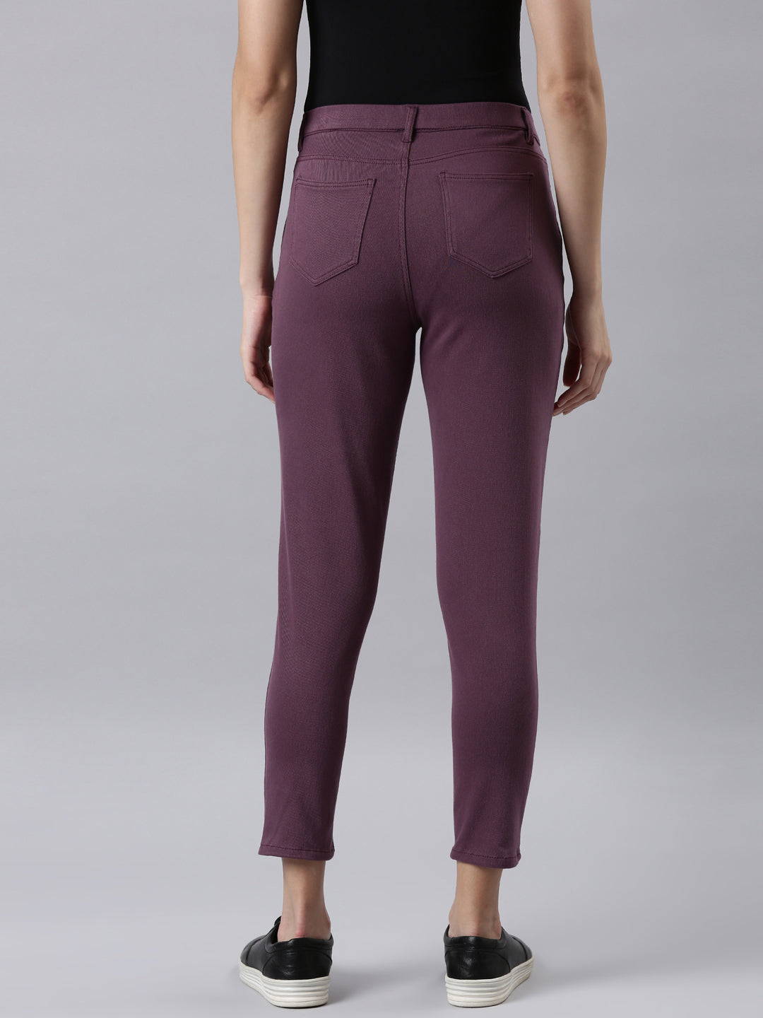 Purple Cotton Poly Stretch Cropped Colored Jeggings