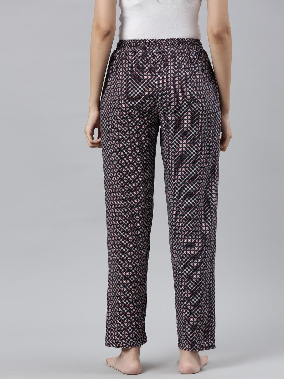 Navy Woven Viscose Printed Lounge Pants