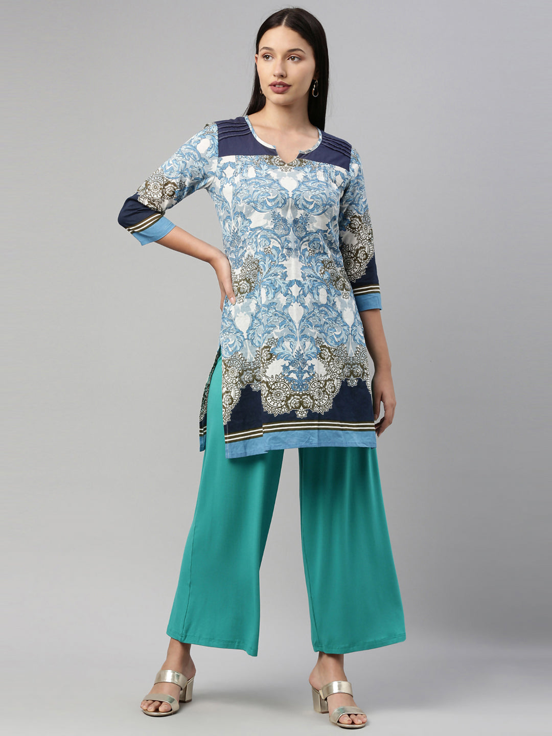 Peacock Green Viscose Knit Palazzo