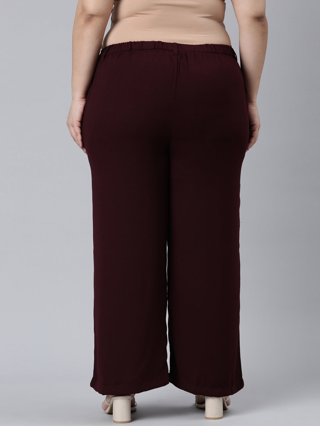 Dark Wine Crepe Wide Trouser
