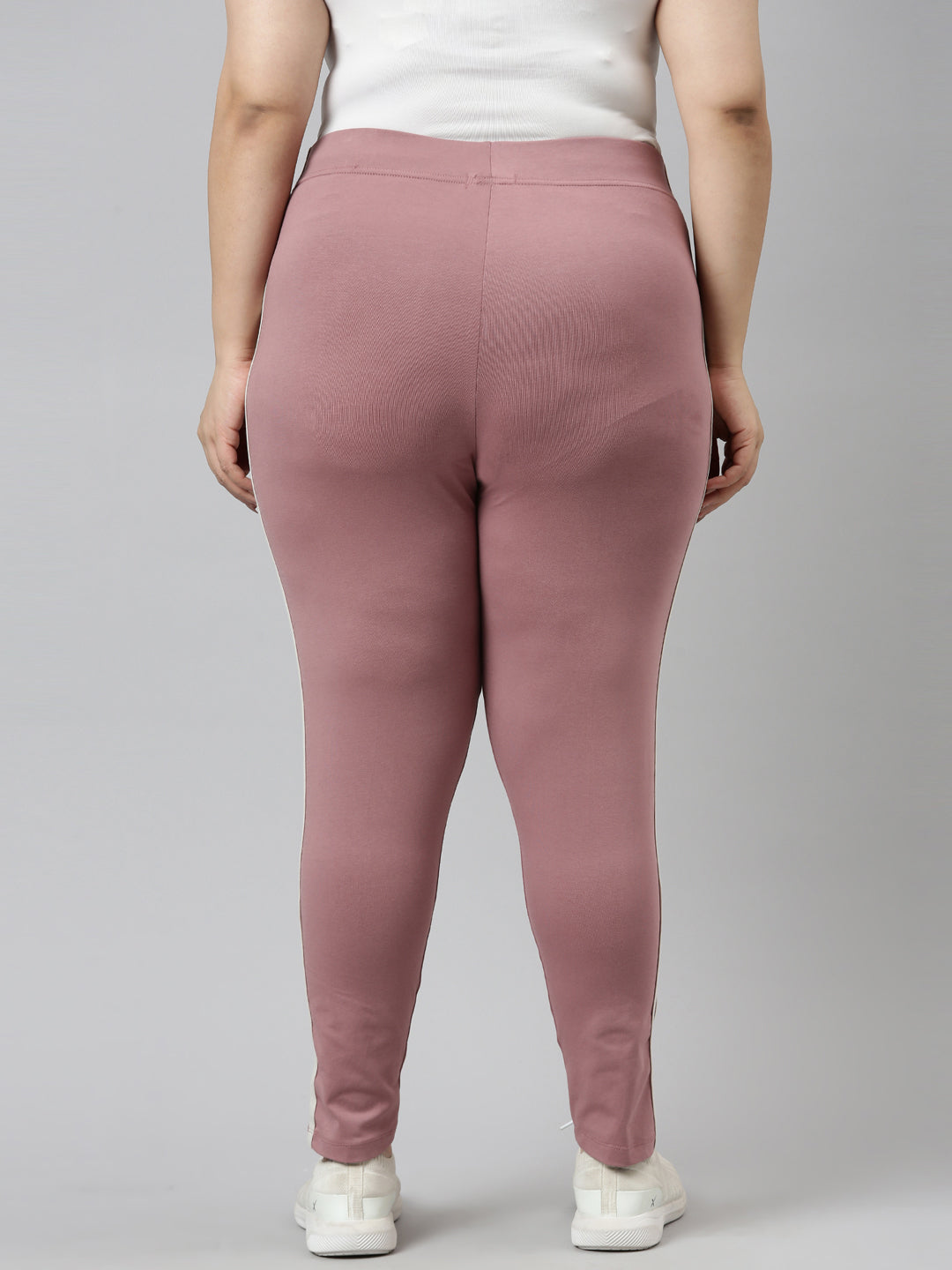 Dusty Voilet Cotton Stretch Side Stripes Active Leggings