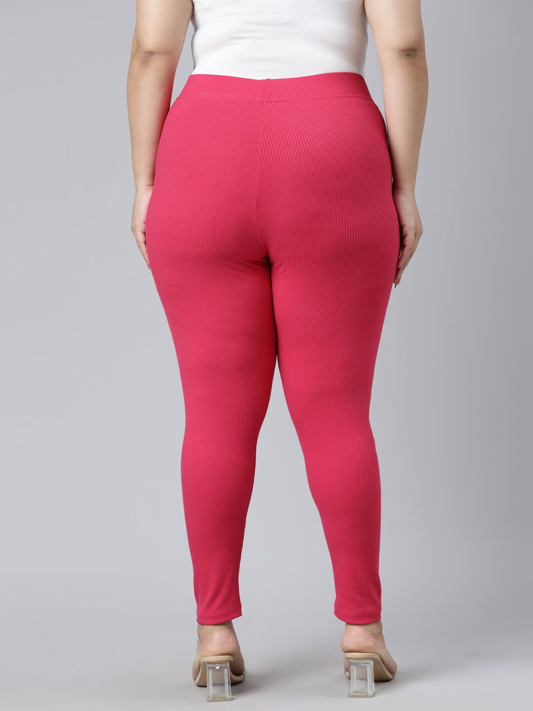 Young Fuchsia Drop Needle Fabric Rib Leggings