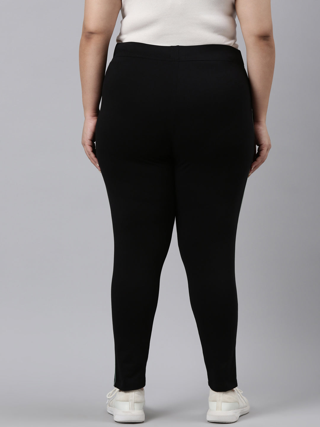 Black Cotton Stretch Side Stripes Active Leggings