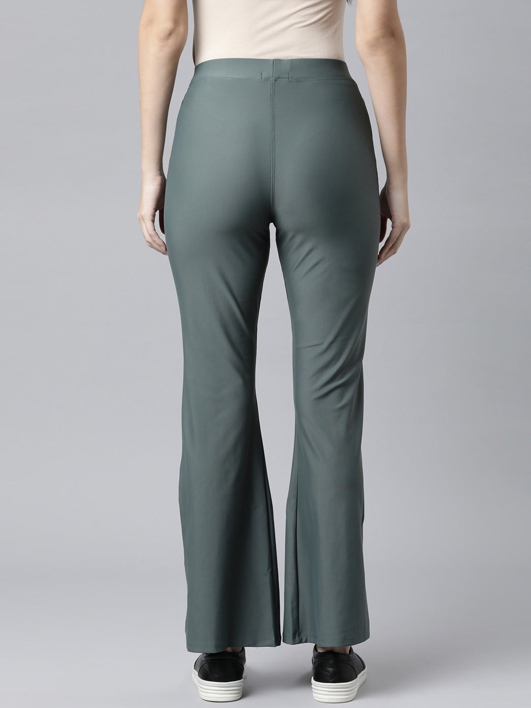 Olive Green Nylon Stretch Bell Bottom