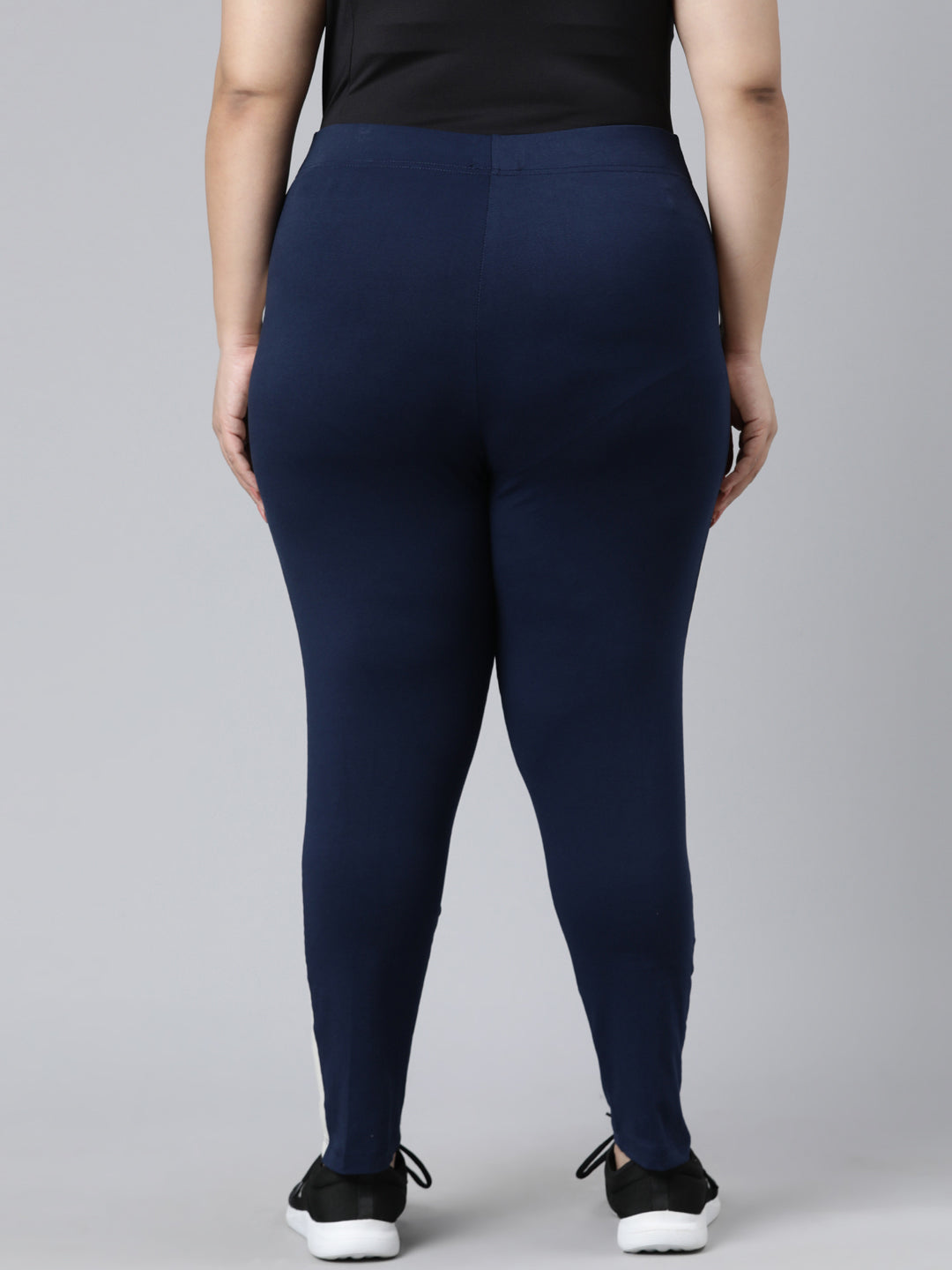 Navy Cotton Stretch Side Stripes Active Leggings