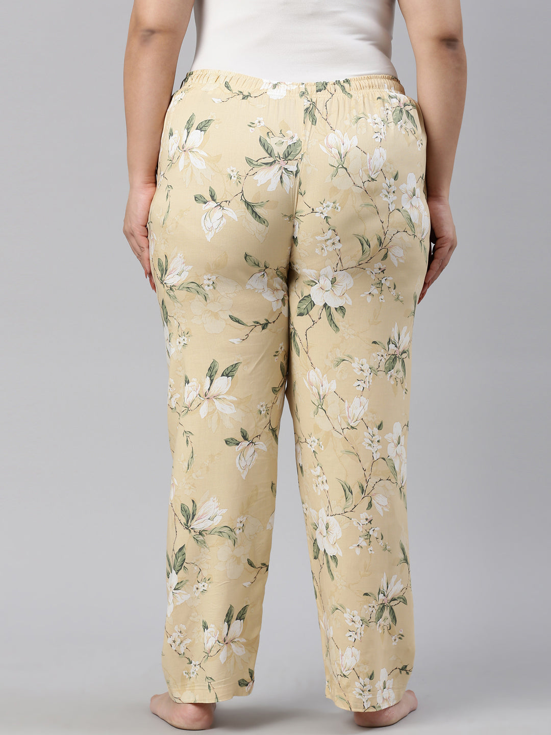 Yellow Woven Viscose Printed Lounge Pants