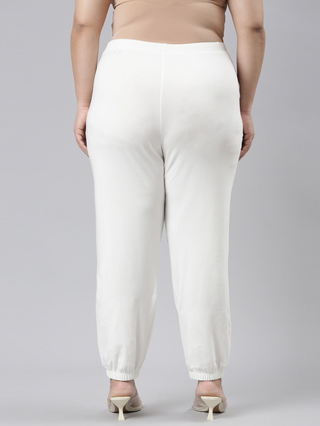 Cream Cotton Stretch Casual Joggers