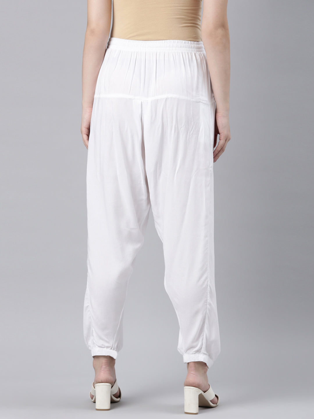White Woven Viscose Harem Pant