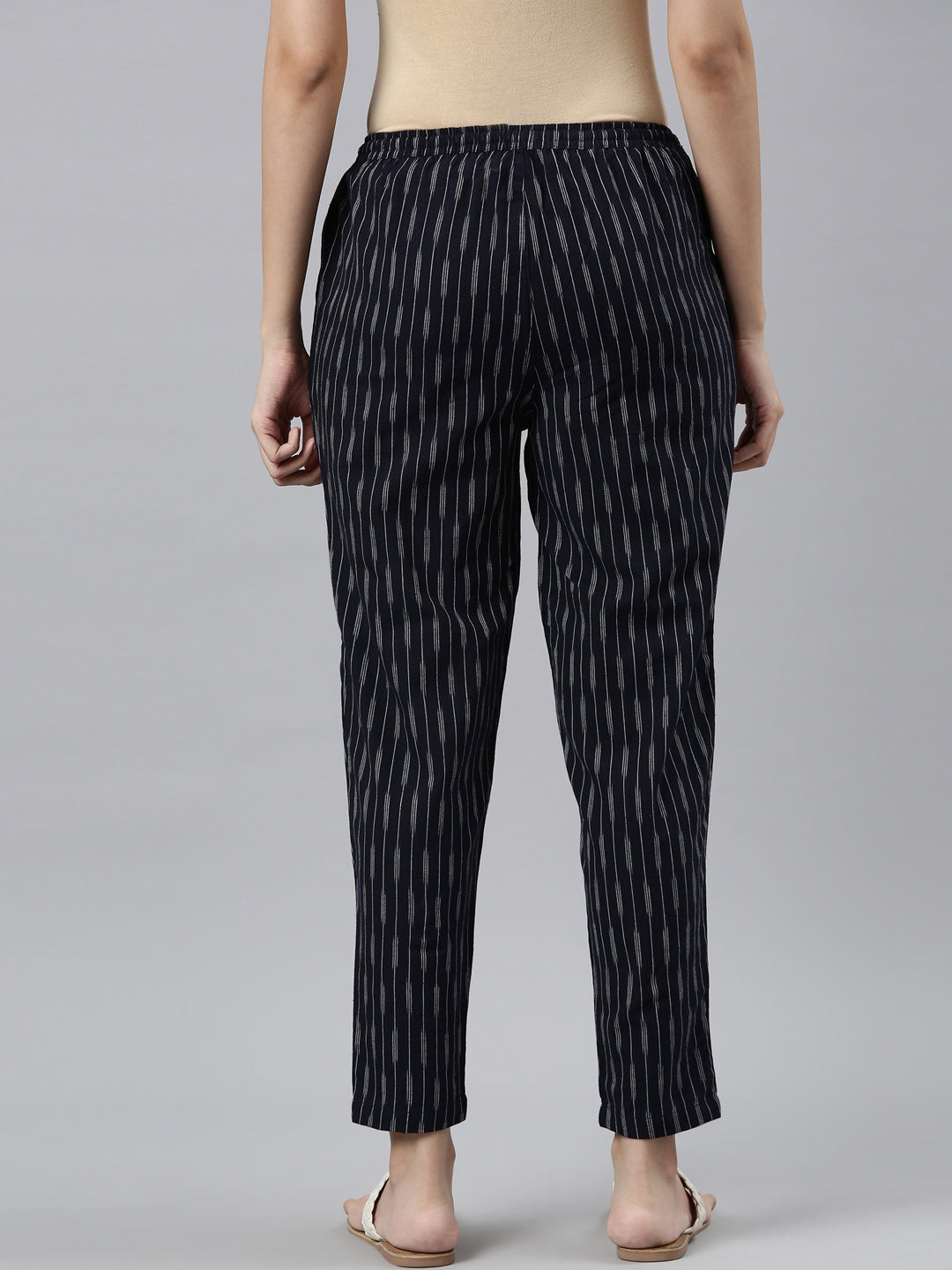 Navy Linen Ikat Pencil Pant