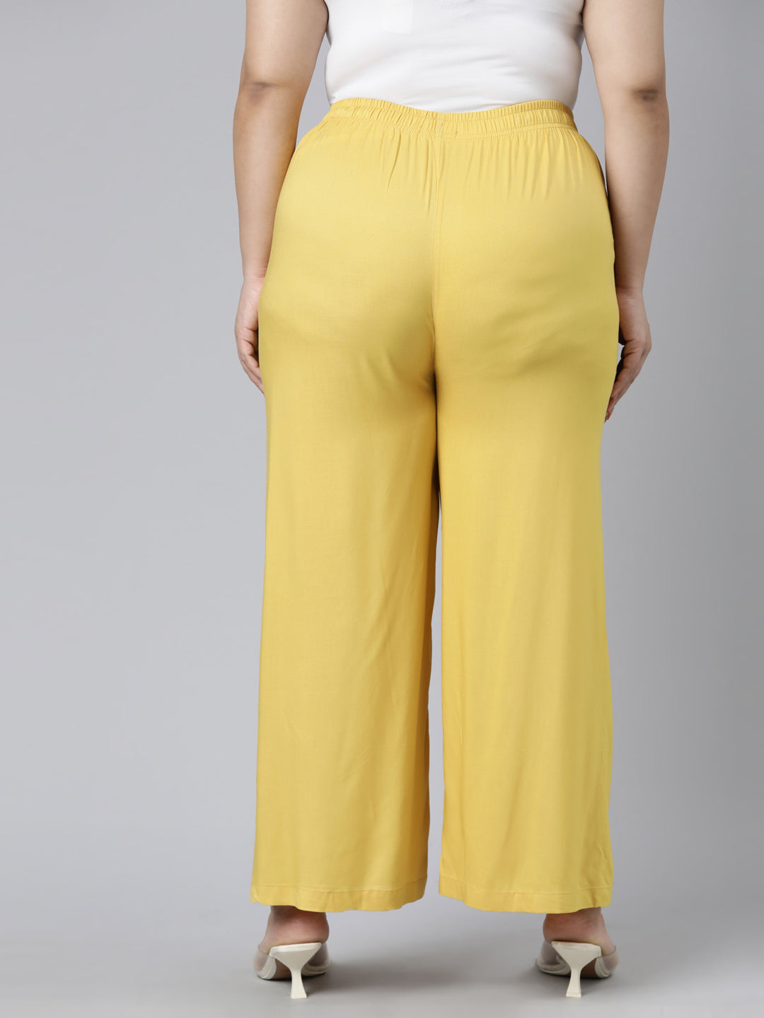 Light Mustard Woven Viscose Basic Palazzo