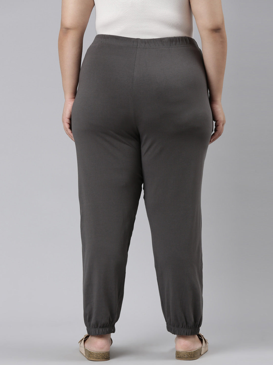 Silver Grey Cotton Stretch Casual Joggers