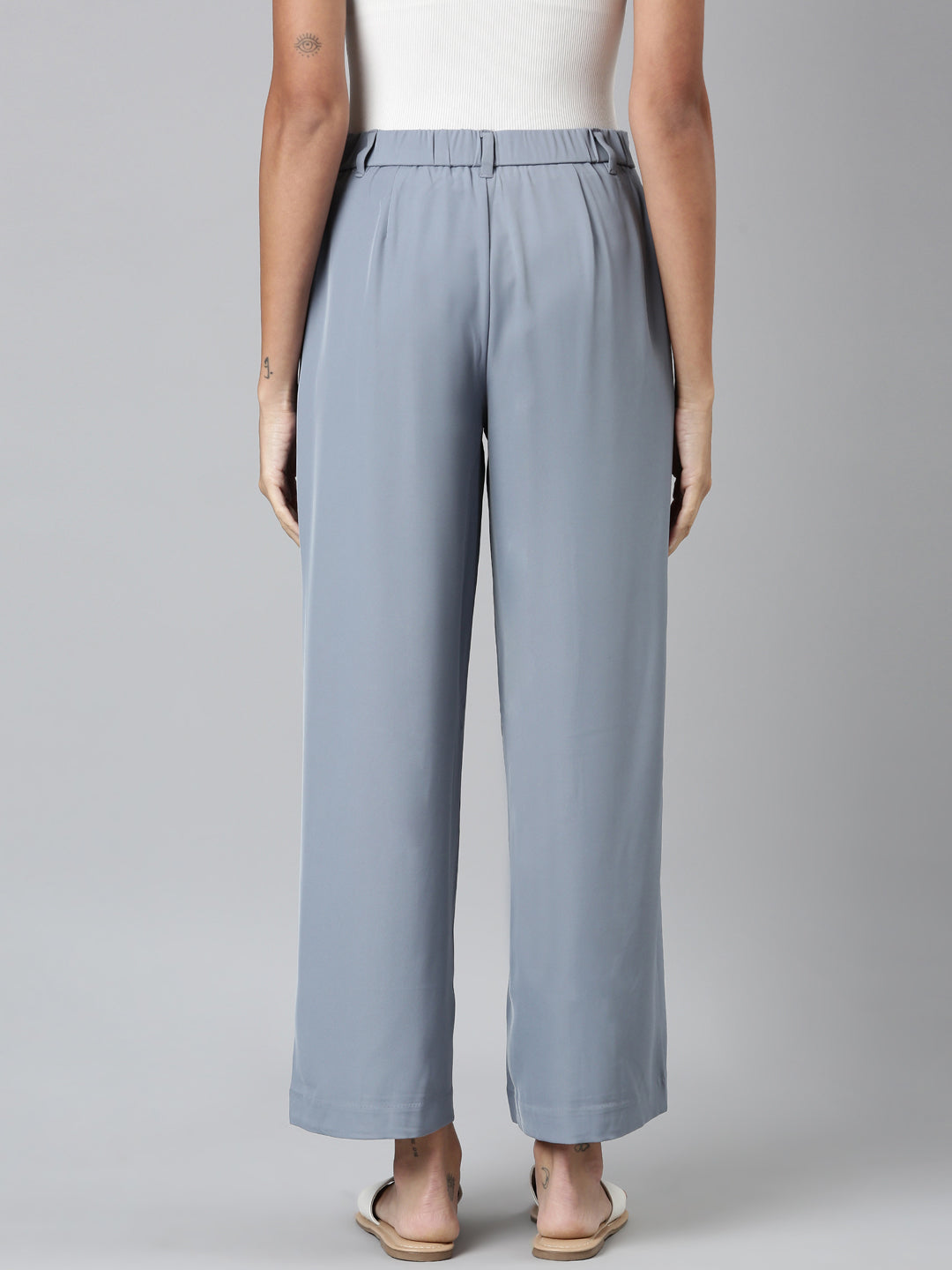 Dusty Blue Crepe Wide Trouser