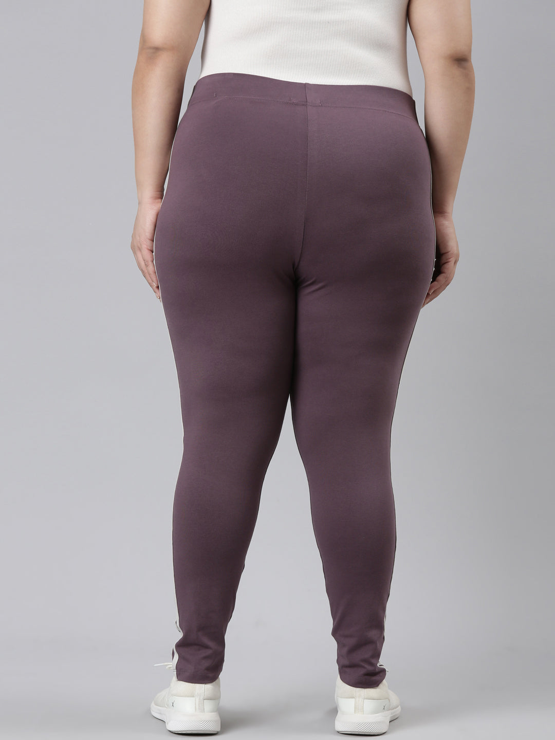 Purple Cotton Stretch Side Stripes Active Leggings