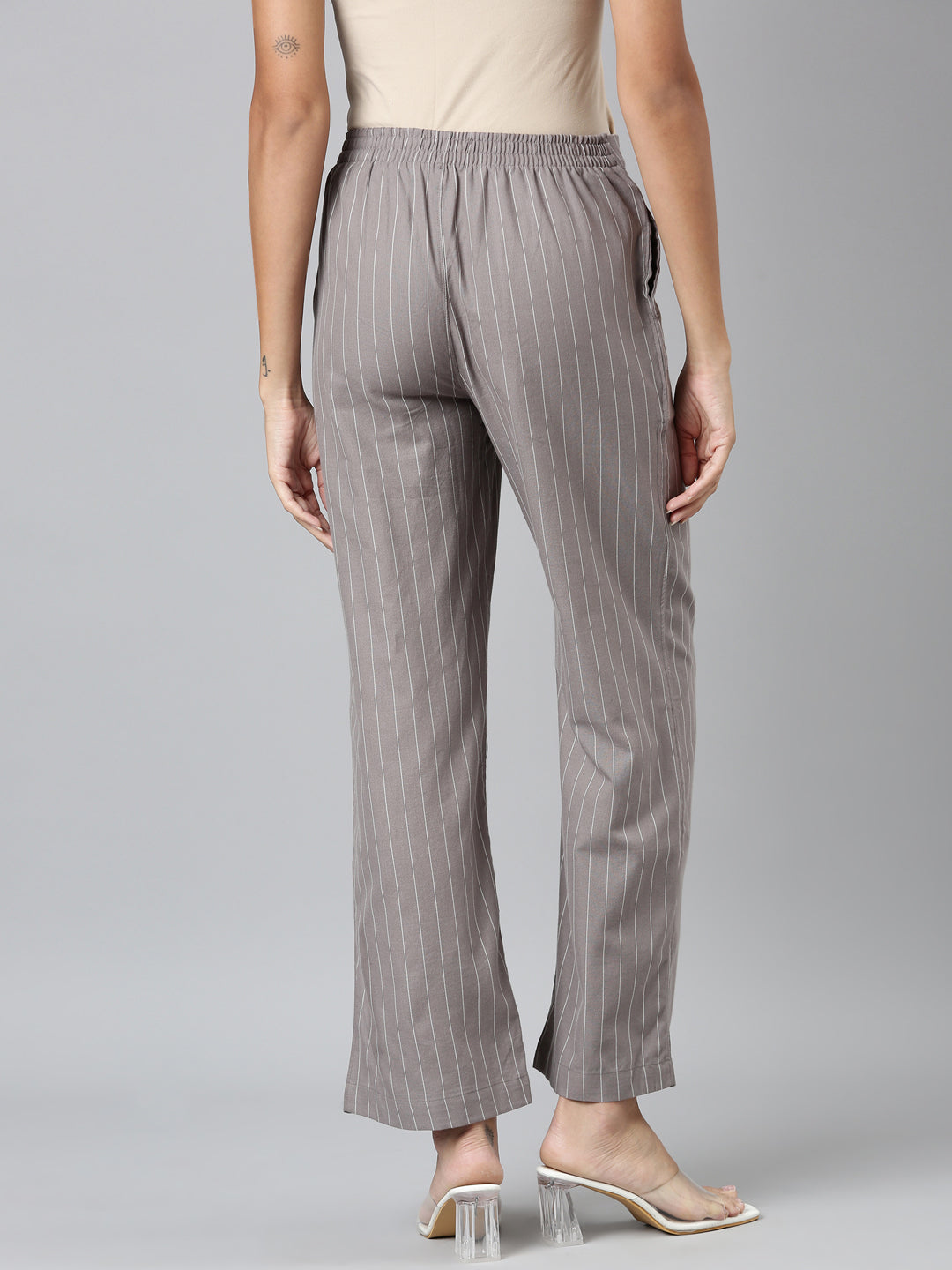 Grey Cotton Stripes Cargo Pant