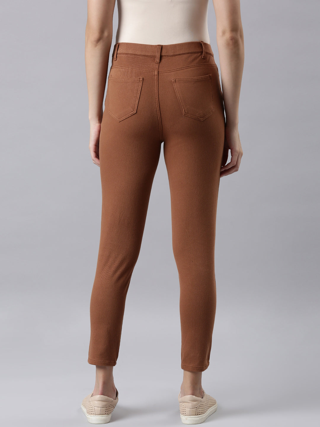 Light Brown Cotton Poly Stretch Cropped Colored Jeggings