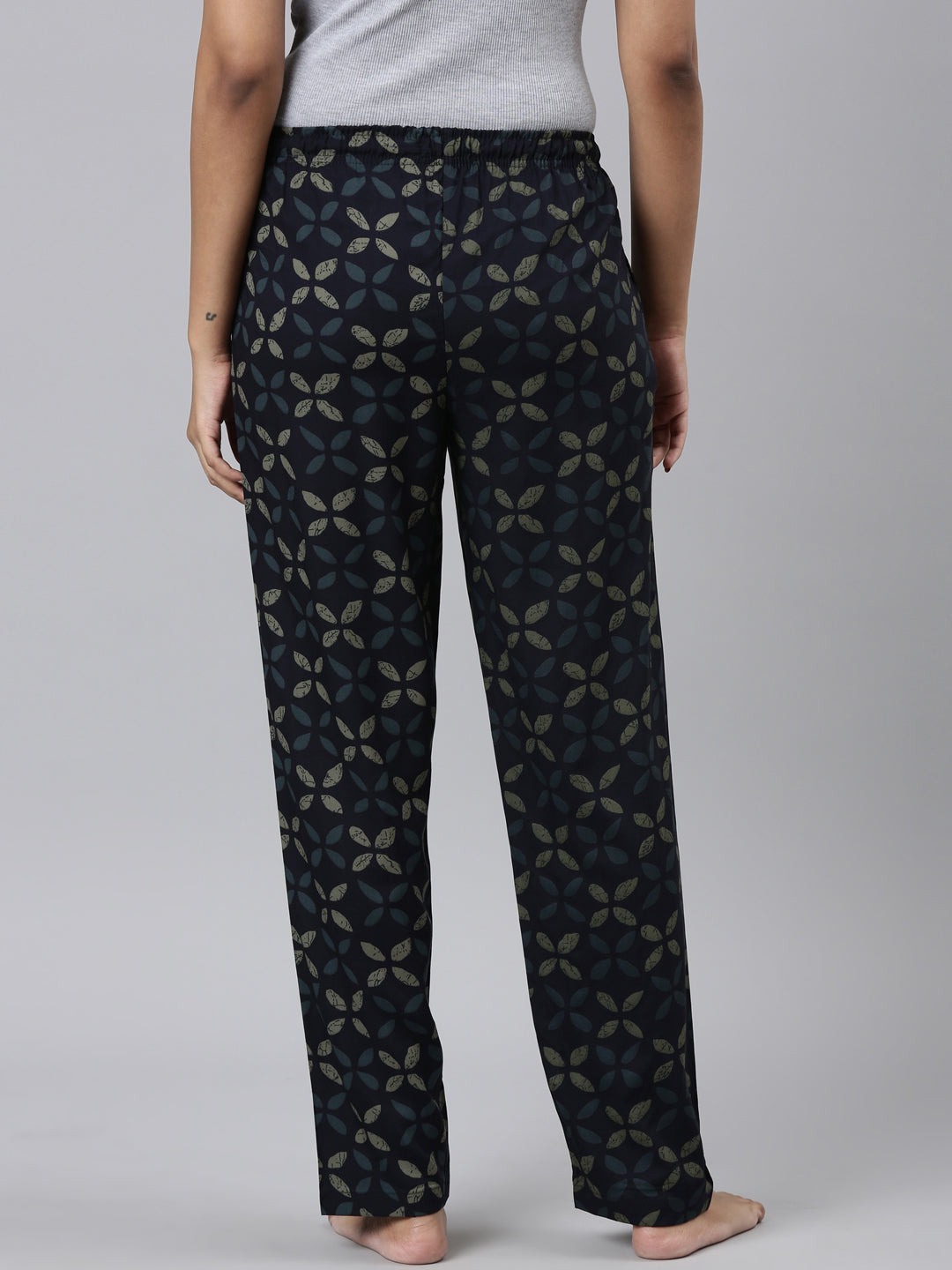 Navy Woven Viscose Printed Lounge Pants