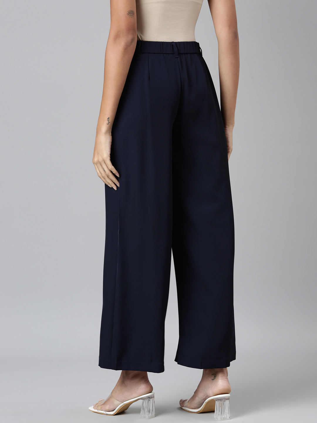 Navy Crepe Wide Trouser