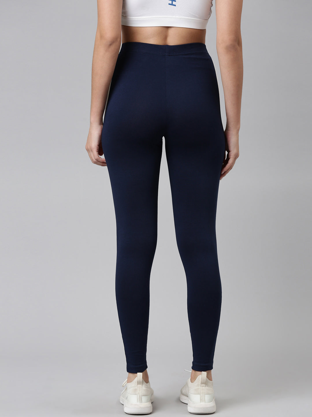 Navy Cotton Stretch Side Stripes Active Leggings