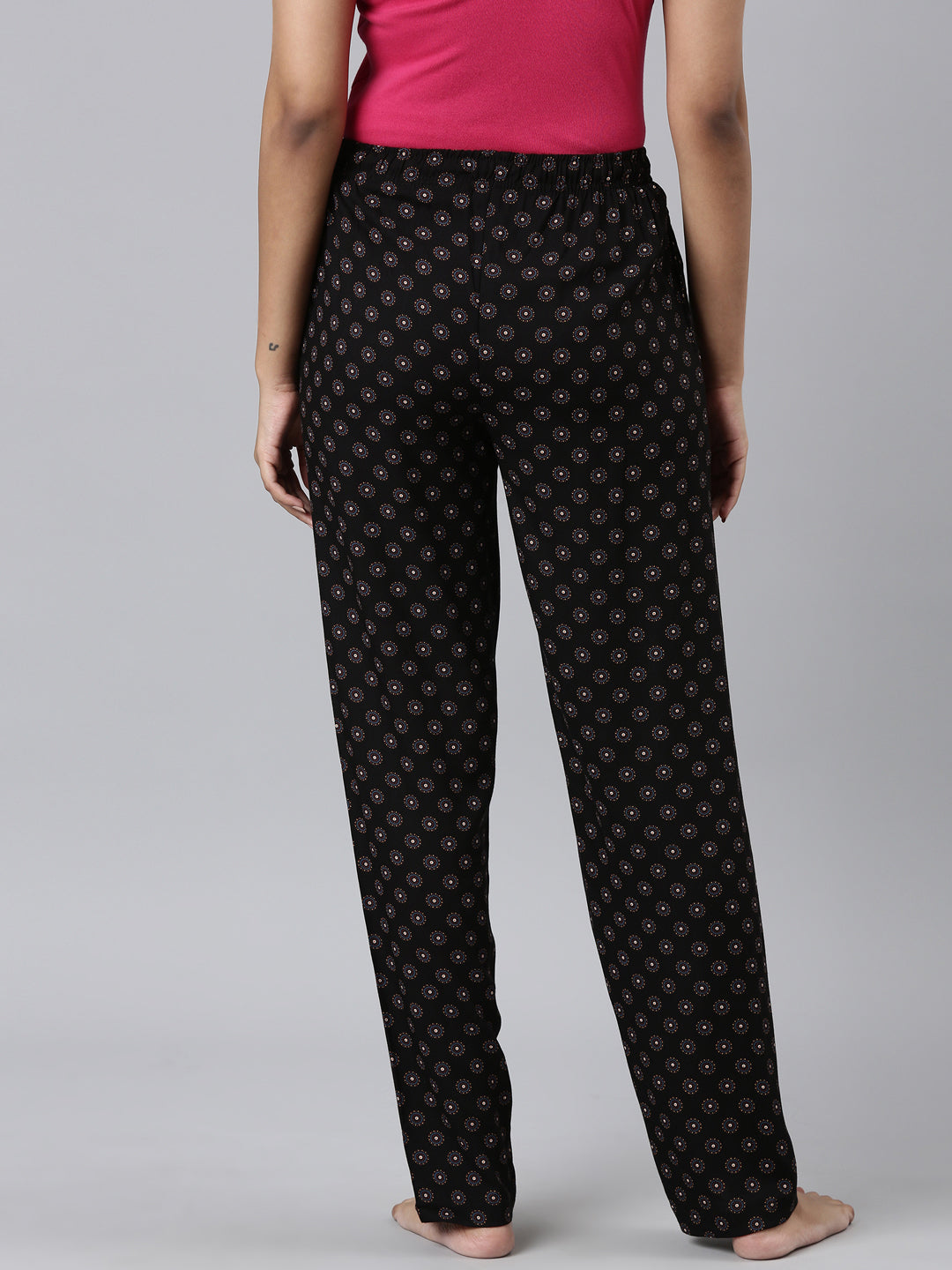 Black Woven Viscose Printed Lounge Pants