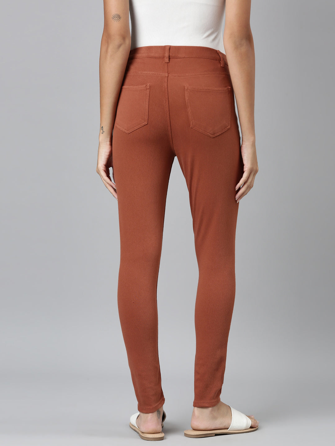 Reddish Brown Cotton Polyester Super Stretch Jeggings