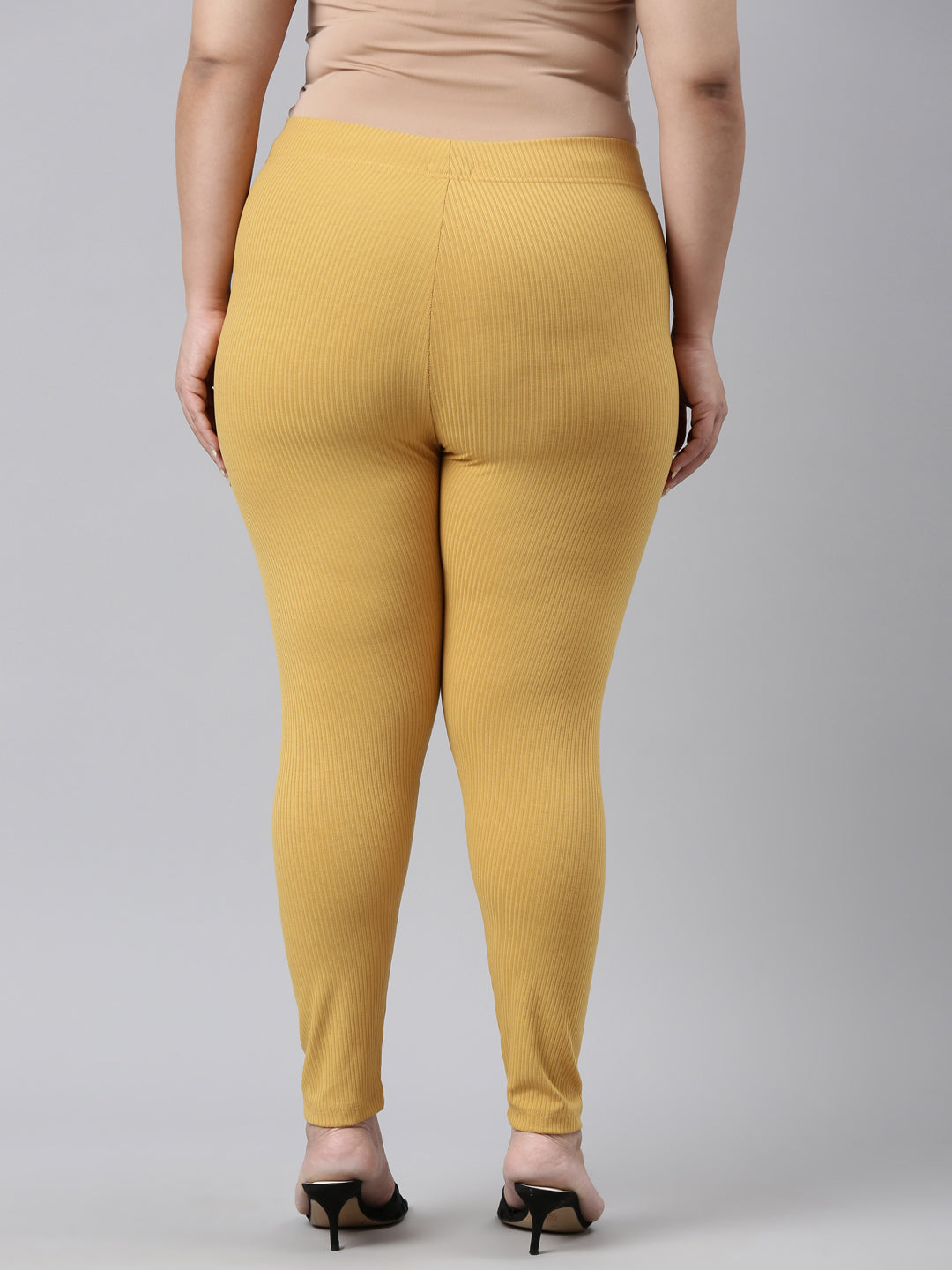 Golden Yellow Drop Needle Fabric Rib Leggings