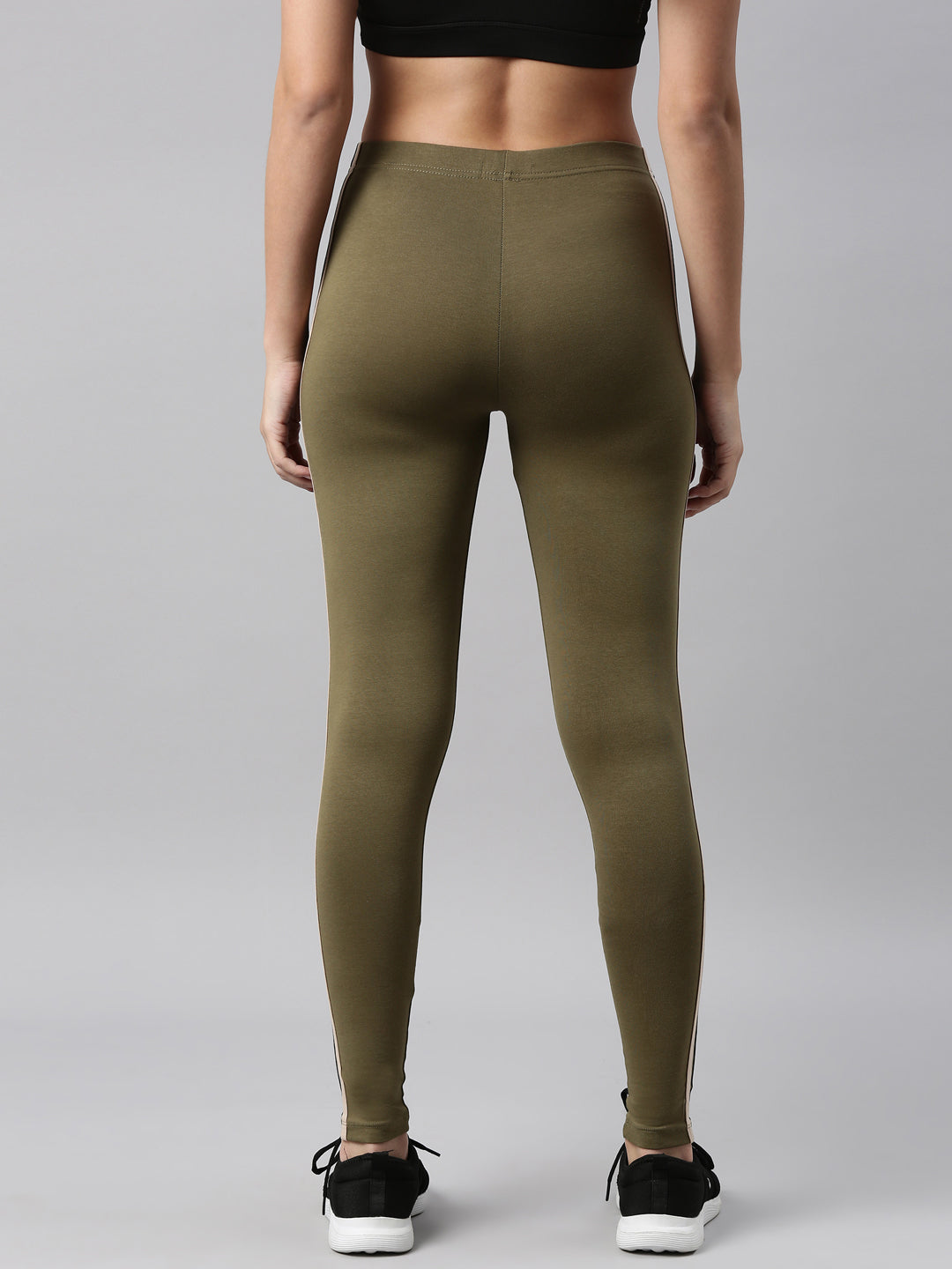 Olive Green Cotton Stretch Two Tone Side Stripe Track Pant