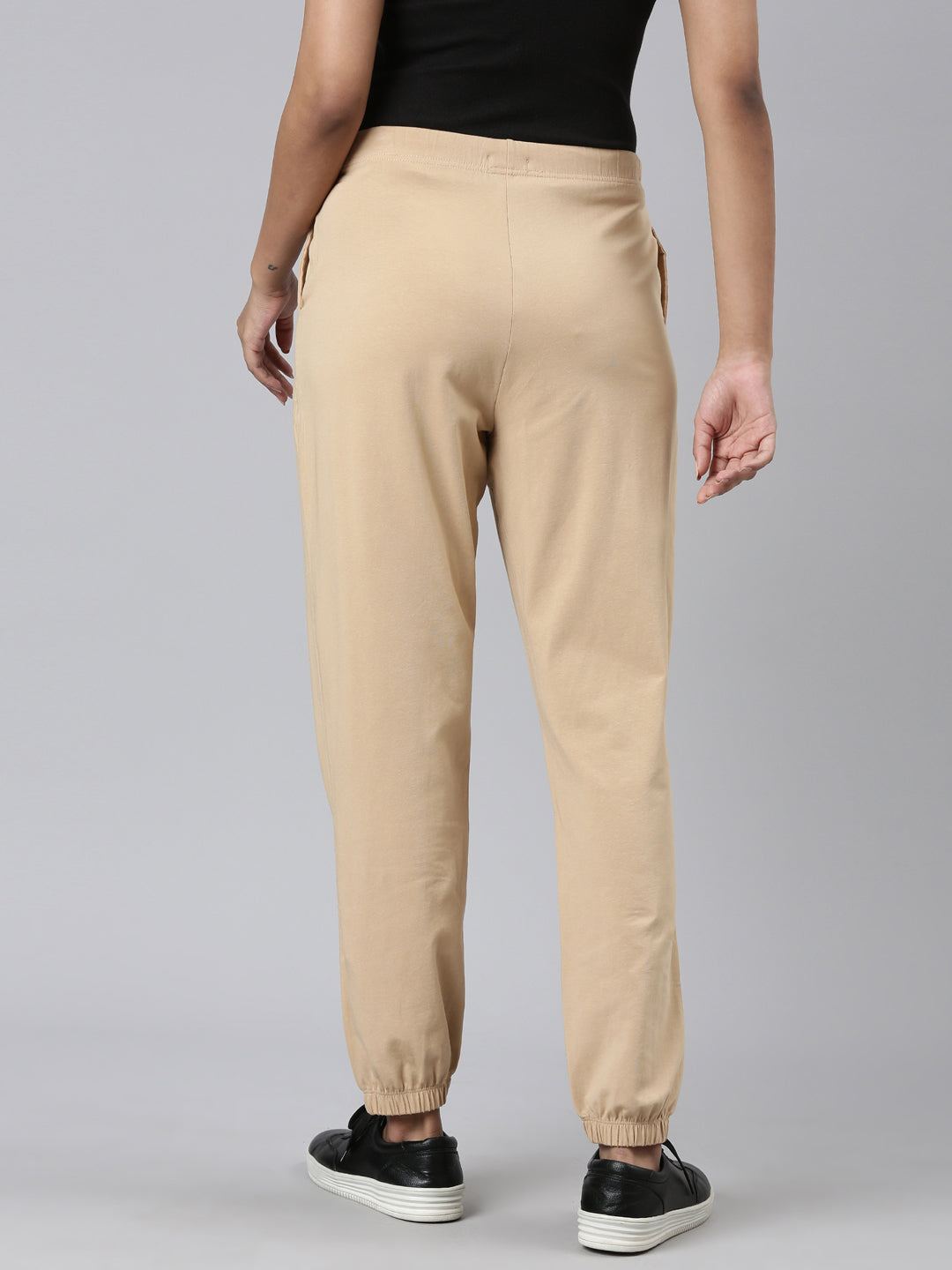 Beige Cotton Stretch Casual Joggers