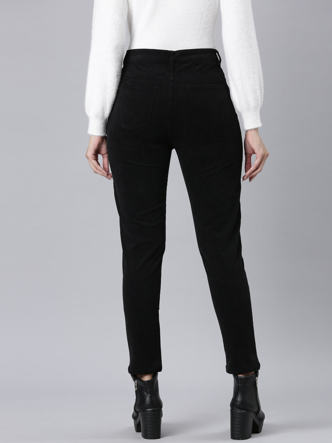 Black Tight Knit Corduroy Pants