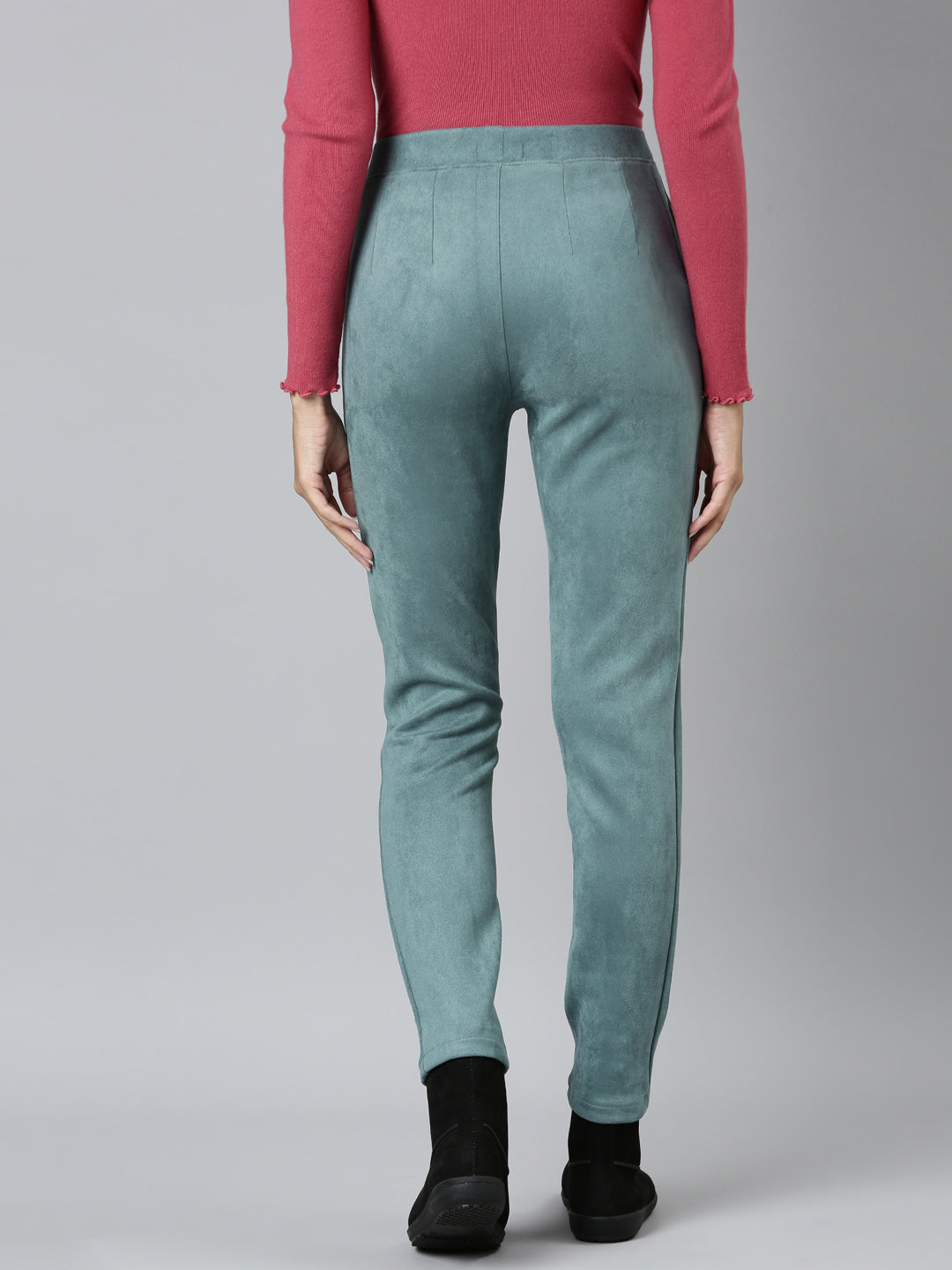 Ocean Green Poly Stretch Suede Tregging