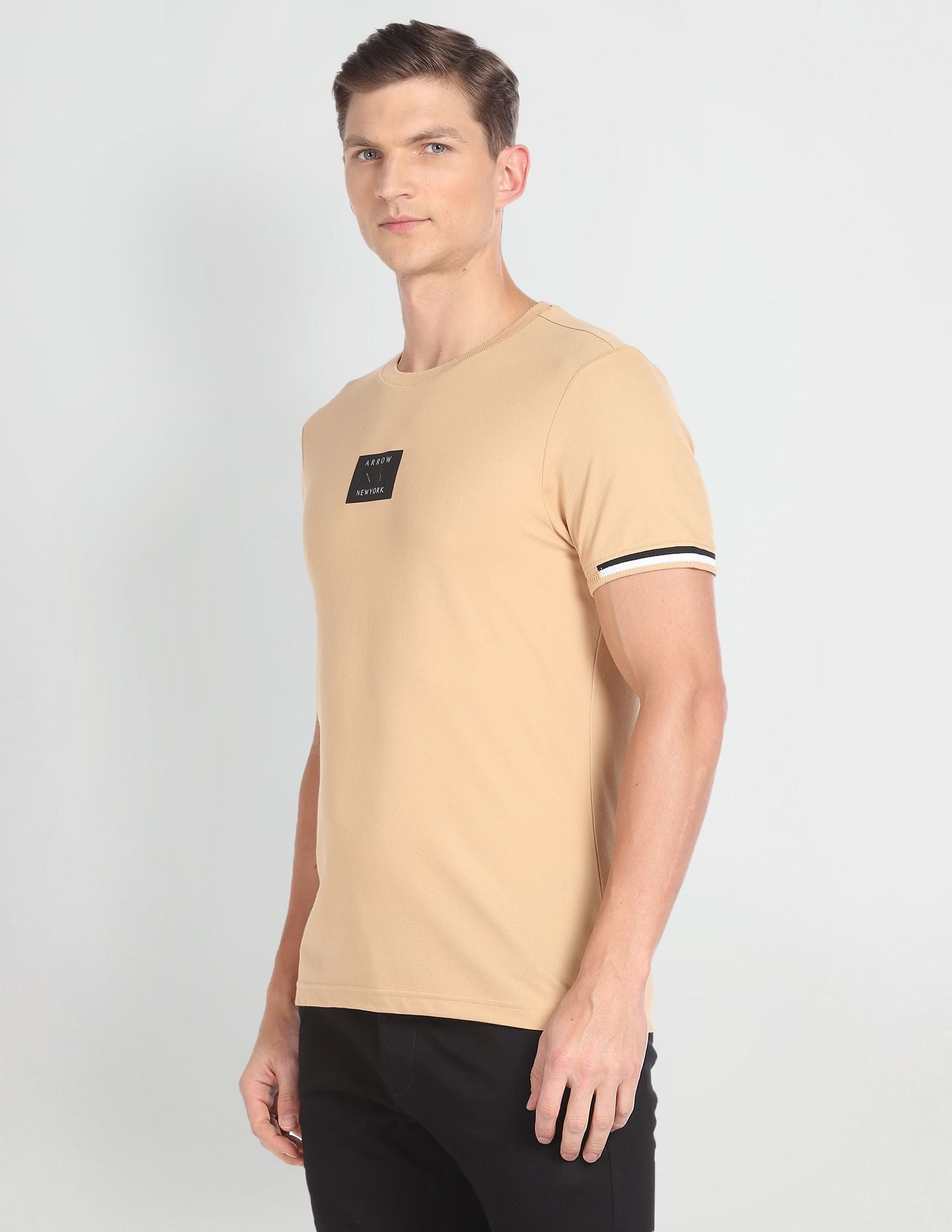 Striped Cuff Cotton Logo T-Shirt