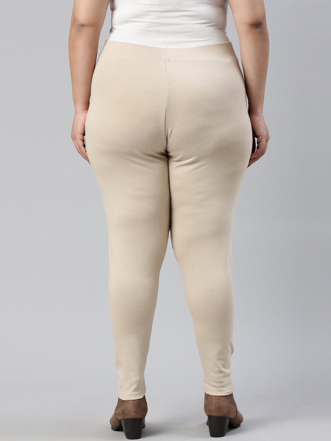 Light Beige Cotton Stretch Ribbed warm Leggings