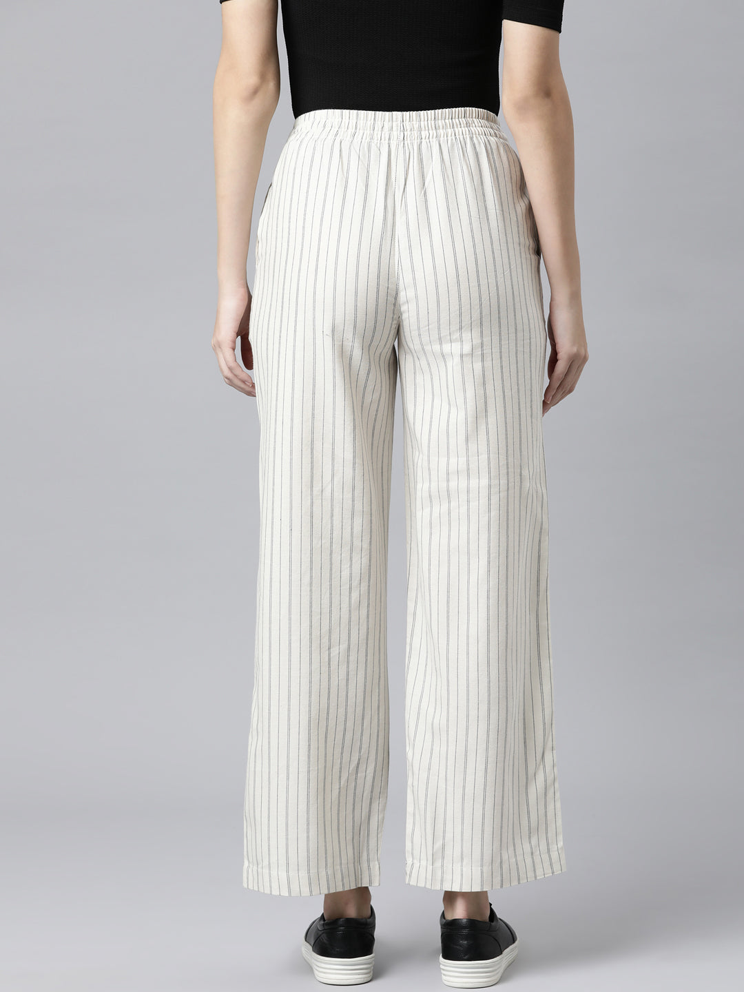 White Cotton Stripes Cargo Pant