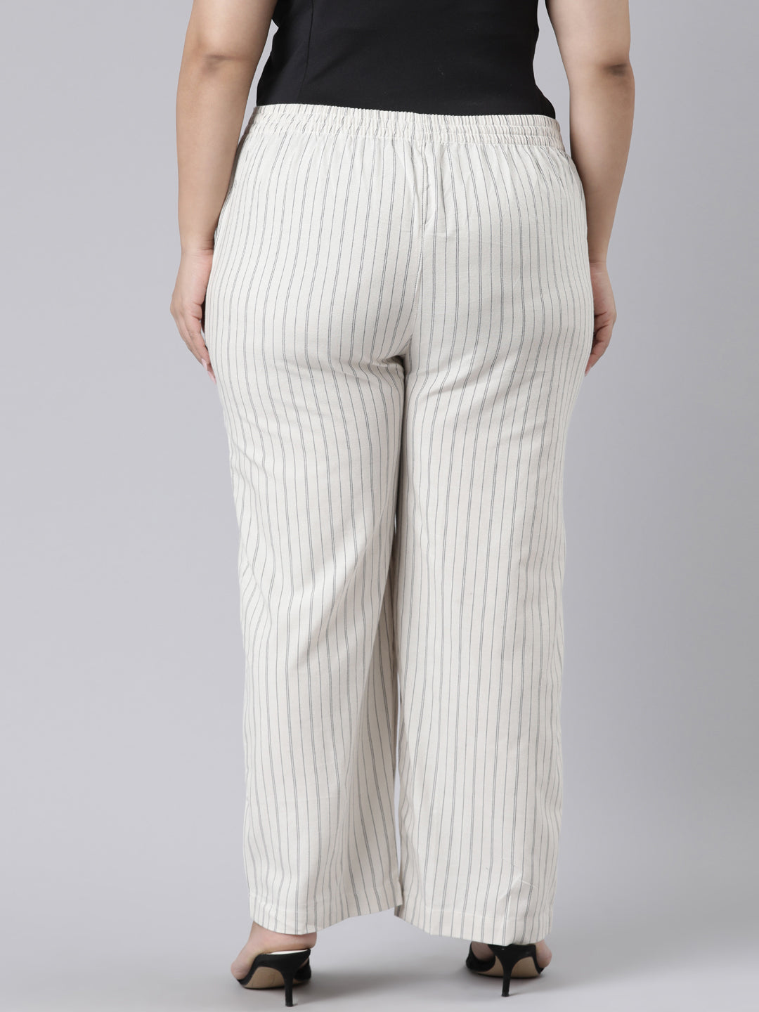 White Cotton Stripes Cargo Pant