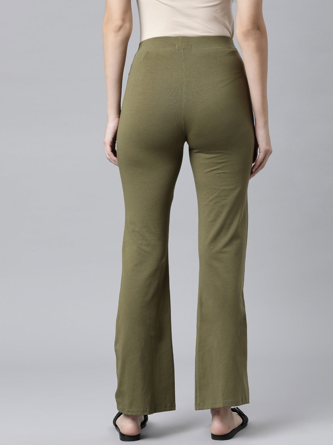 Olive Green Cotton Stretch Flared Pant