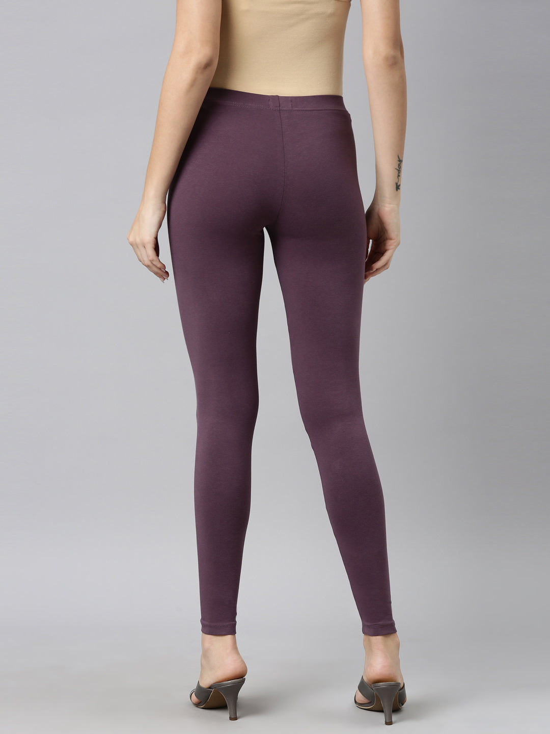 Purple Cotton Stretch Ankle Length Leggings