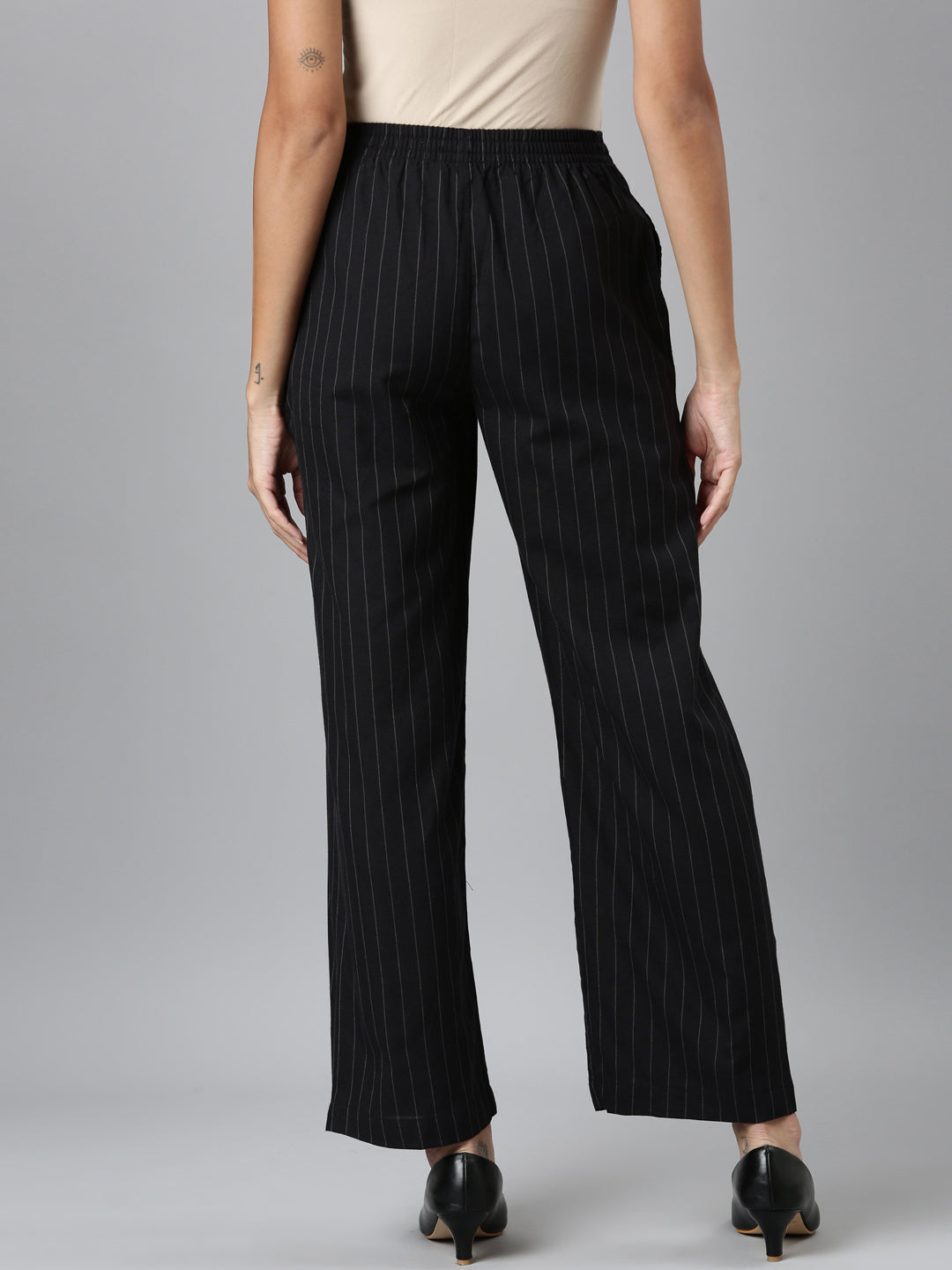 Black Cotton Stripes Cargo Pant