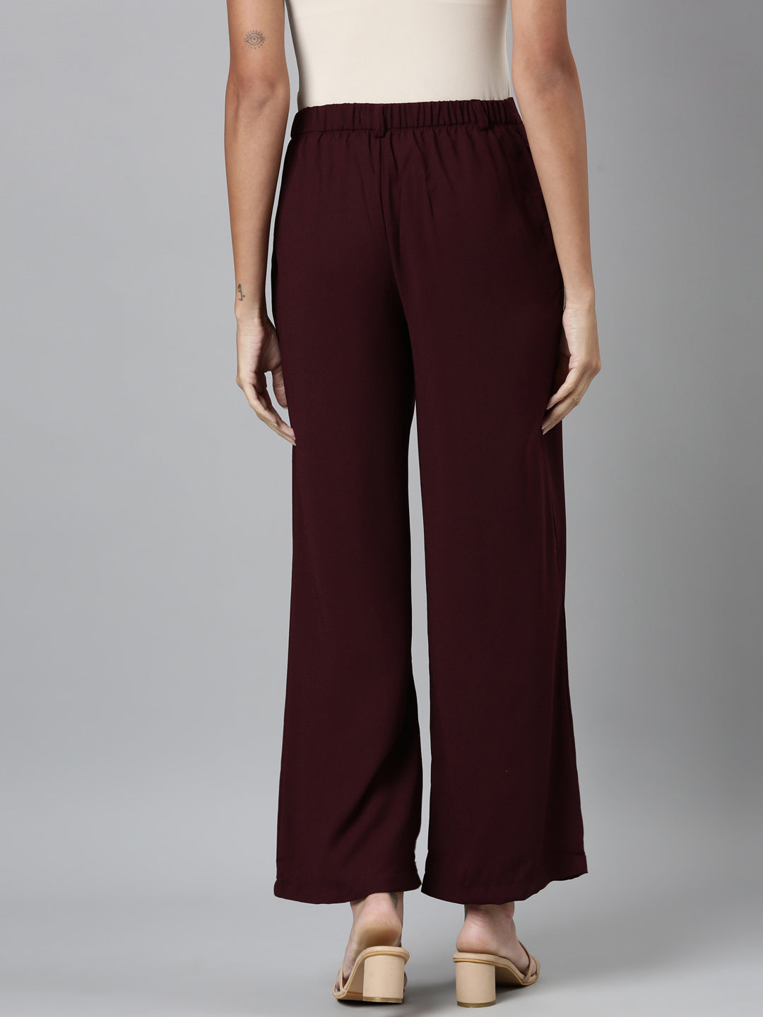 Dark Wine Crepe Wide Trouser