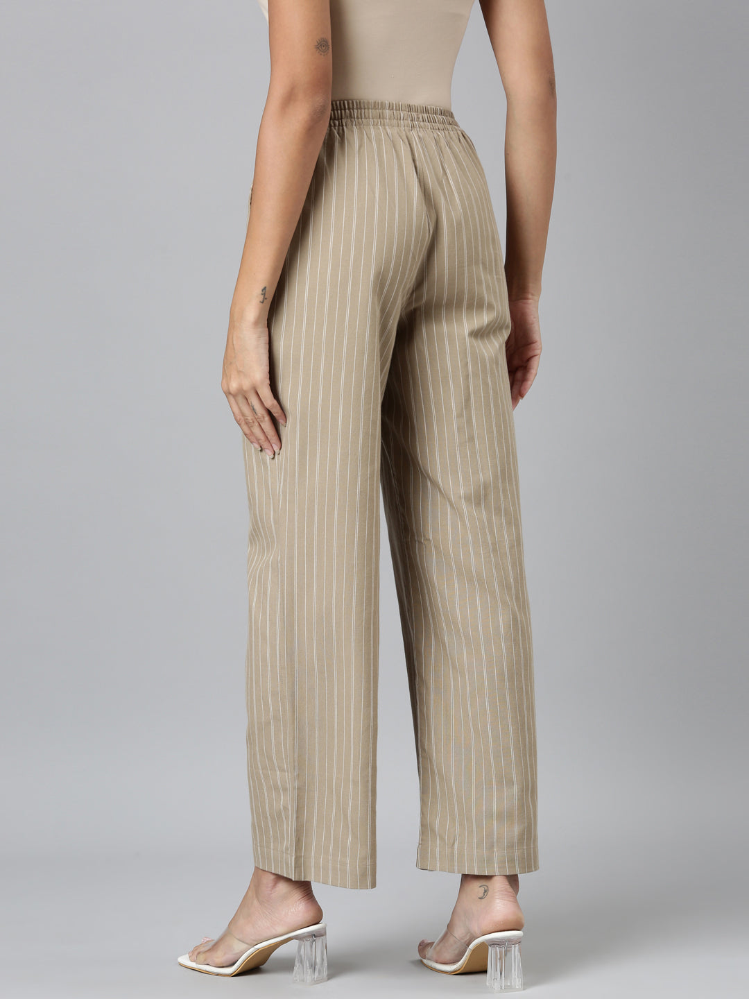 Beige Cotton Stripes Cargo Pant