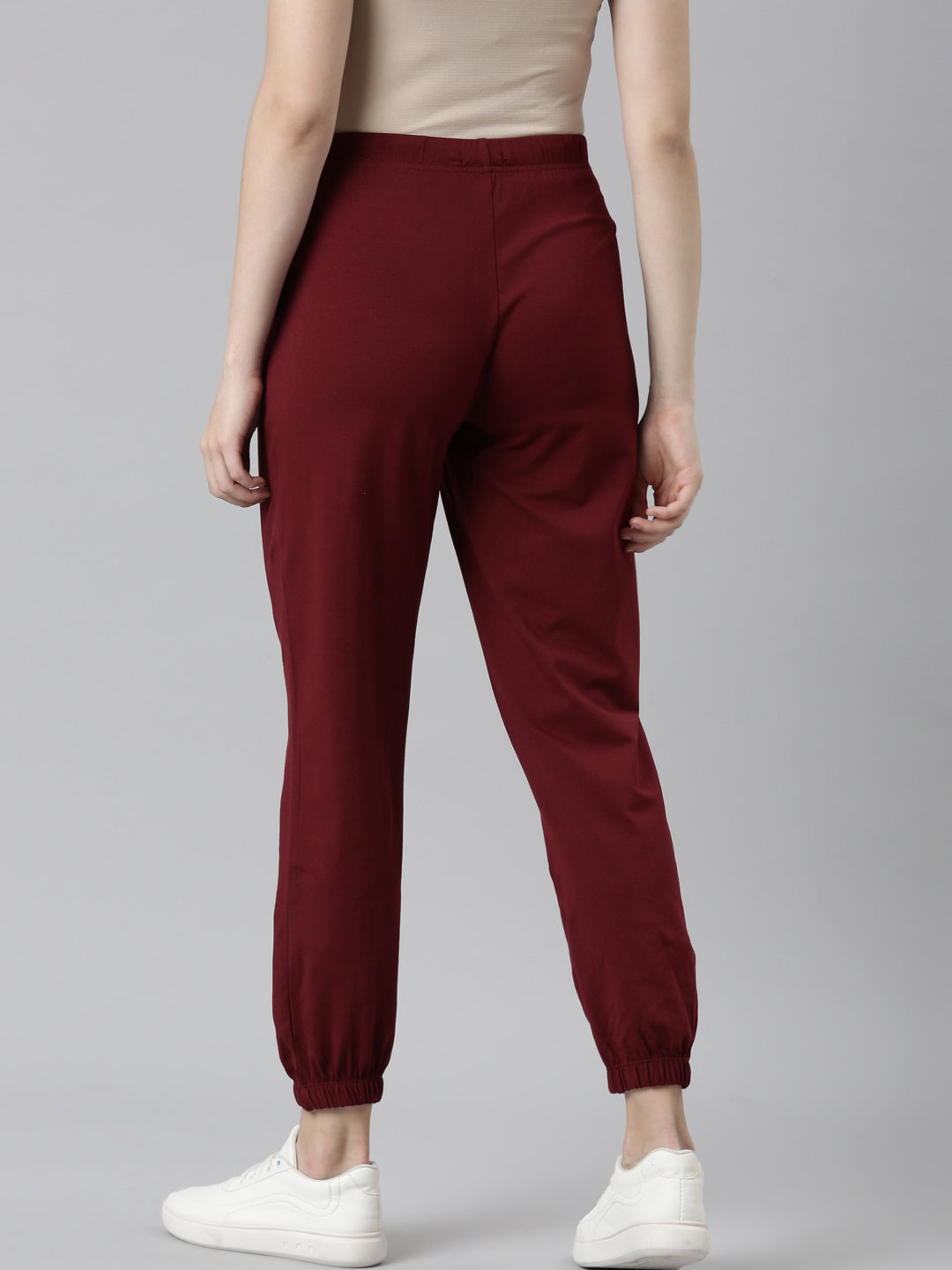 Maroon Cotton Stretch Casual Joggers