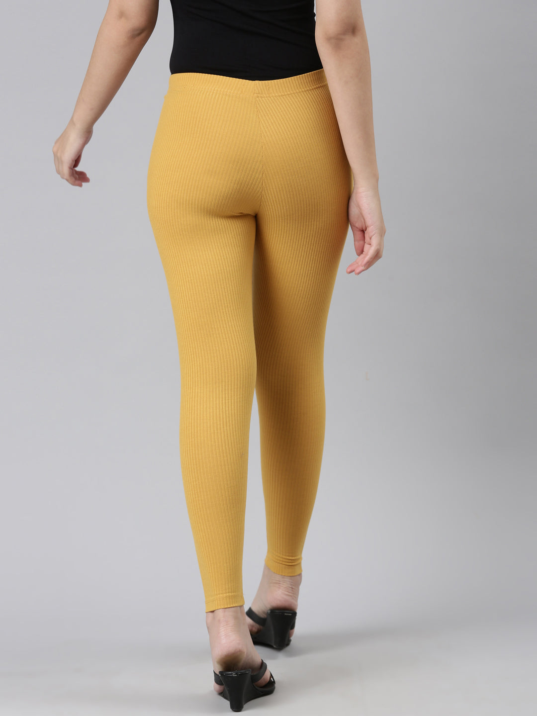 Golden Yellow Drop Needle Fabric Rib Leggings