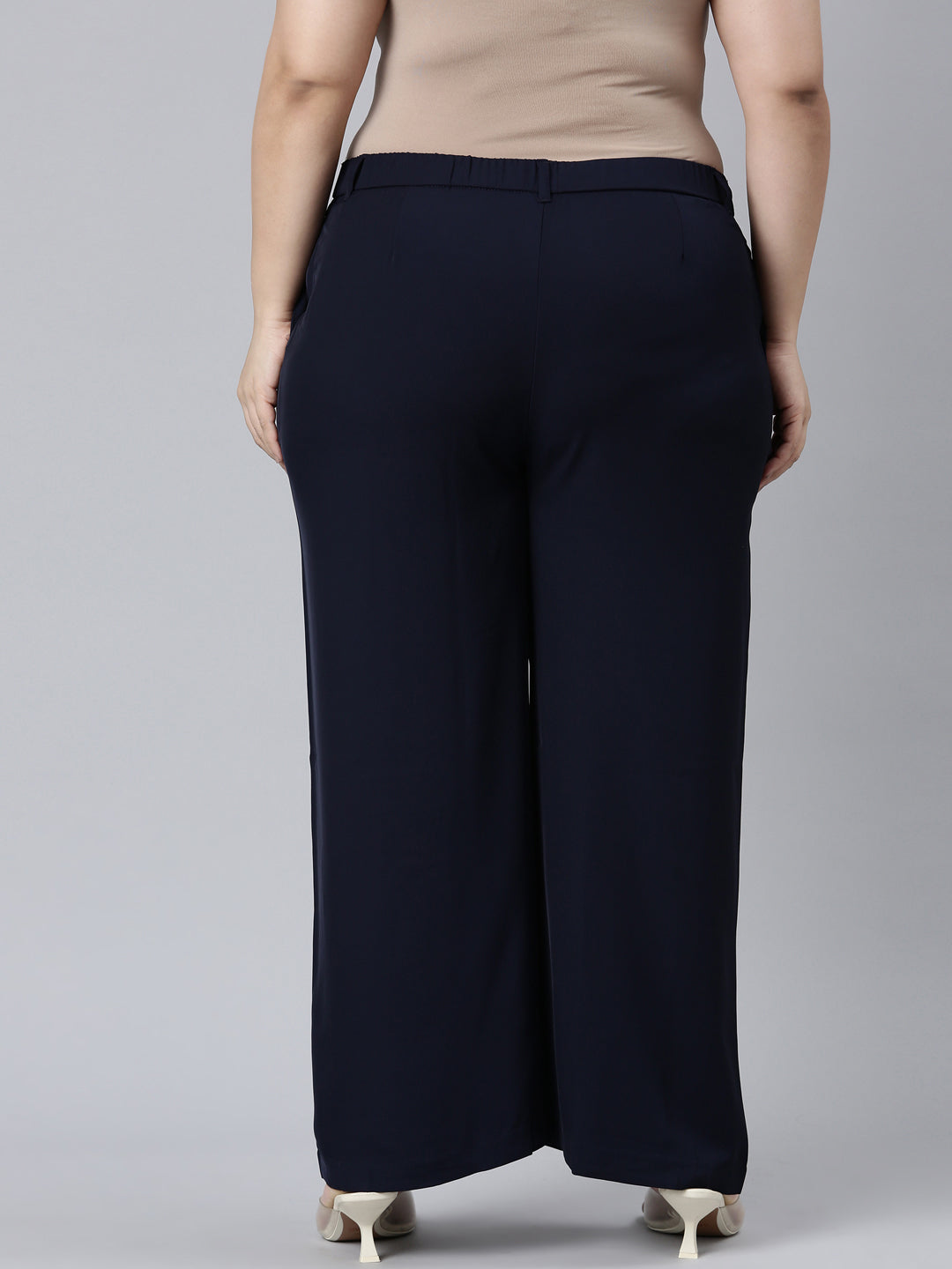 Navy Crepe Wide Trouser