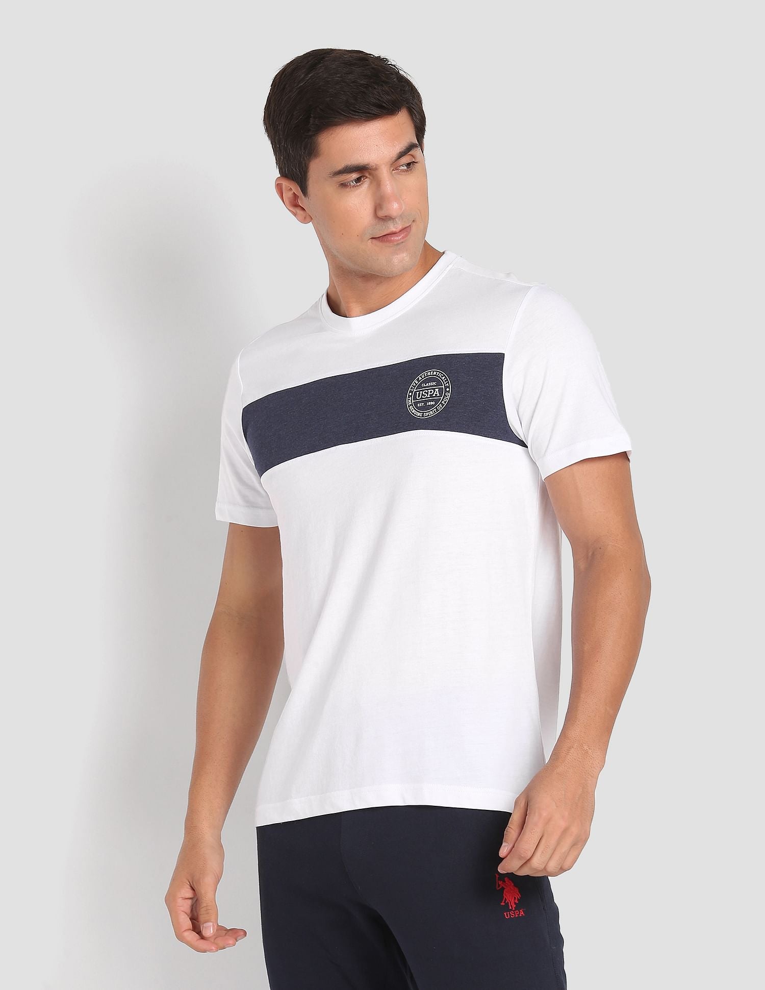 USPA Innerwear Crew Neck Colour Block I681 Lounge T-Shirt - Pack Of 1
